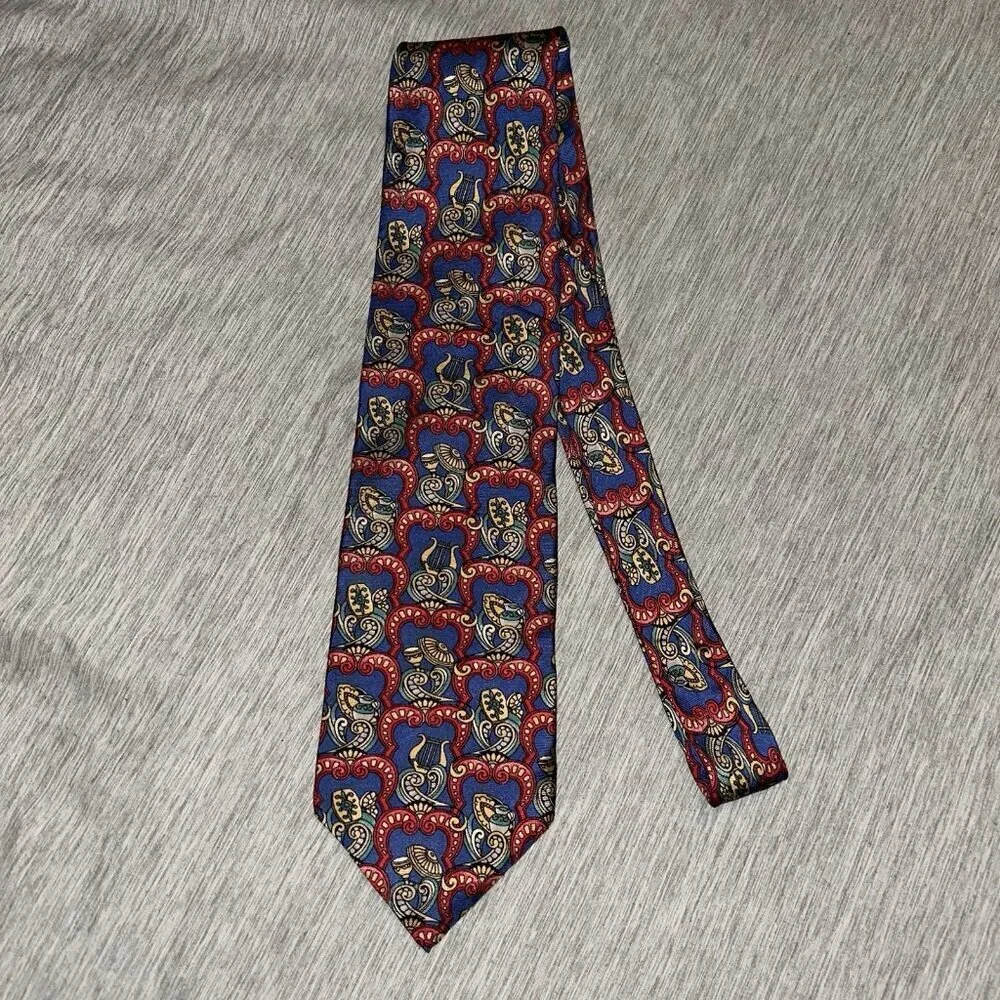 Vintage Christian Dior Monsieur Multi Color Geometric Medallion Silk Tie